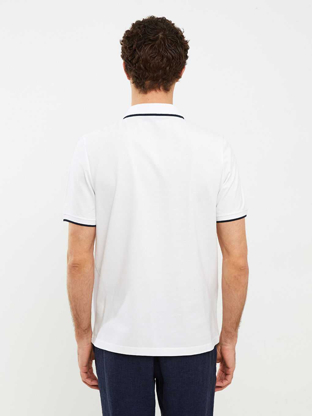 Ерлерге арналған жолақты пике қысқа жең поло жағалы футболка-4