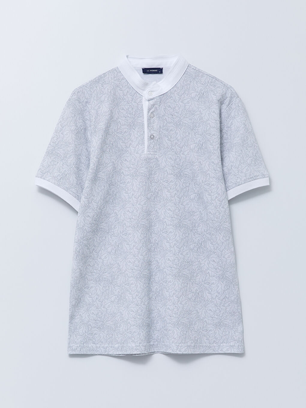 Beyaz Hakim Yaka Kısa Kollu Desenli Erkek Tişört-5