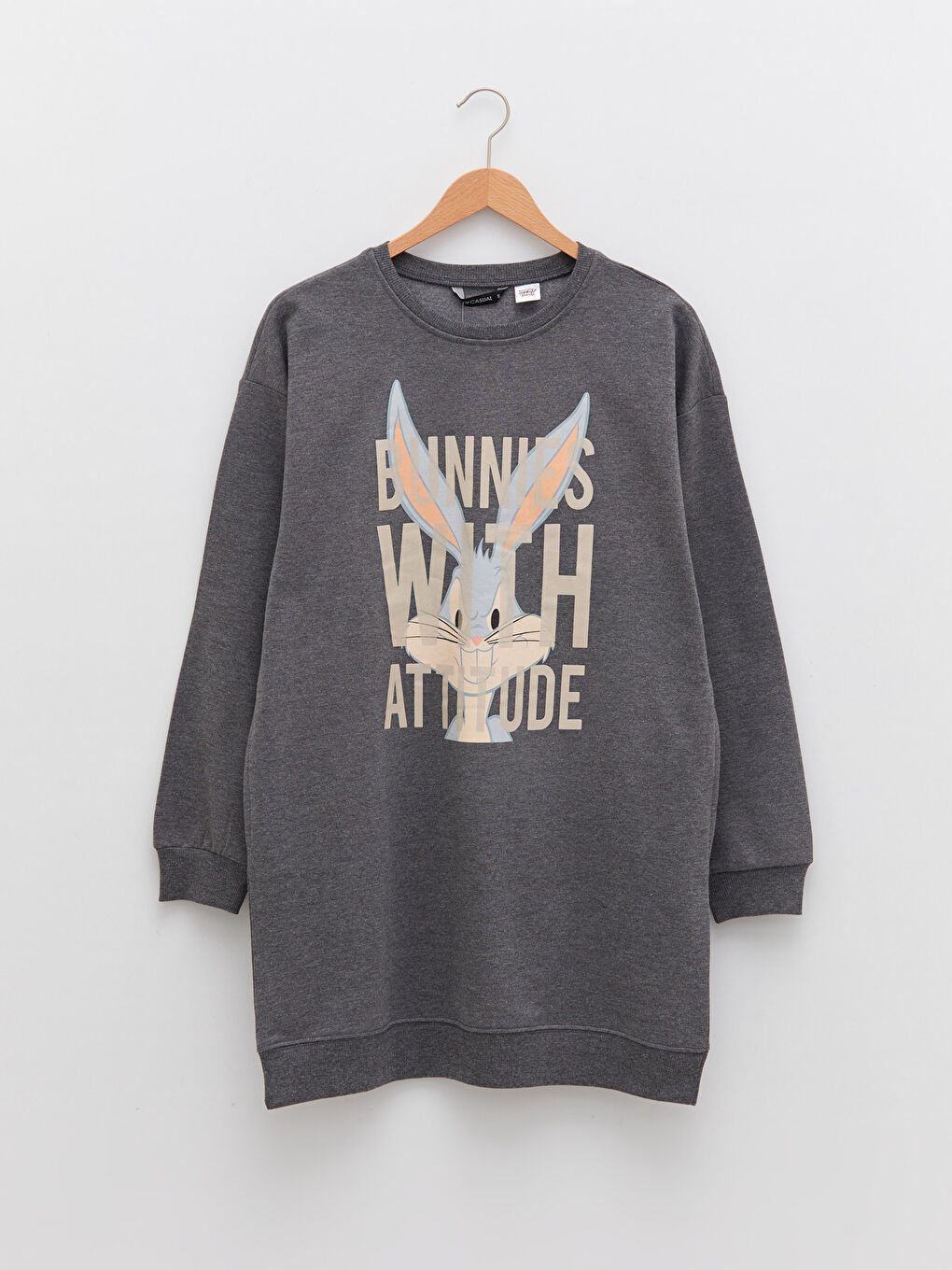 LCW Vision Robe pour Femmes à Manches Longues Imprimée Bugs Bunny à Col Rond -S2DJ61Z8-HGG
