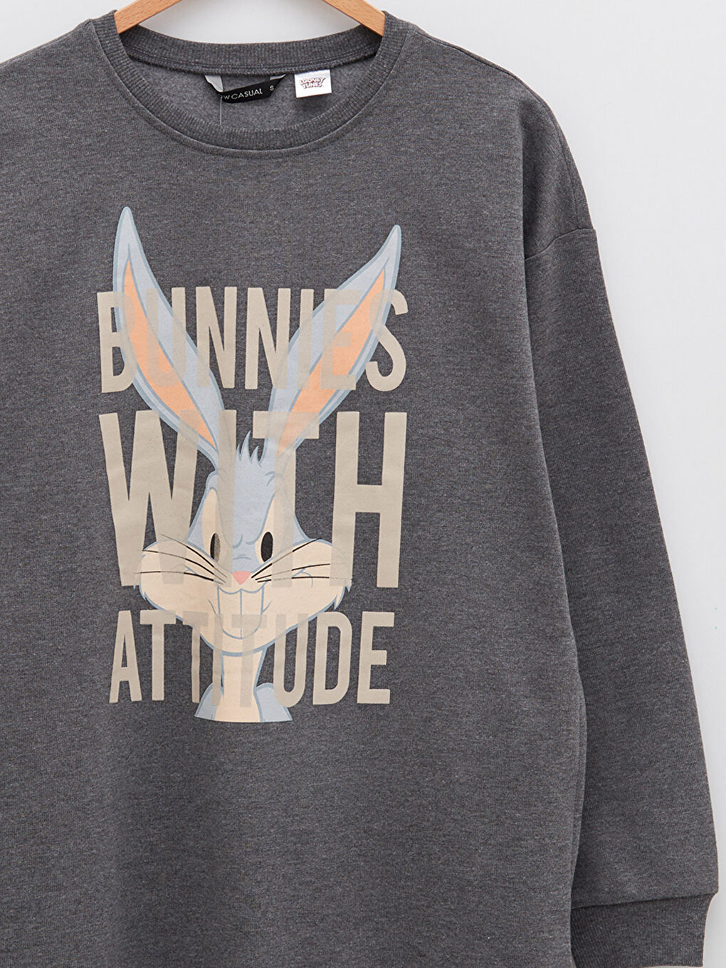 LCW Vision Robe pour Femmes à Manches Longues Imprimée Bugs Bunny à Col Rond -S2DJ61Z8-HGG