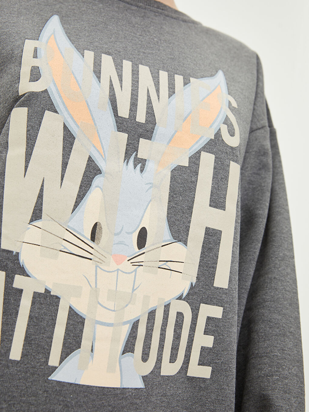 LCW Vision Robe pour Femmes à Manches Longues Imprimée Bugs Bunny à Col Rond -S2DJ61Z8-HGG