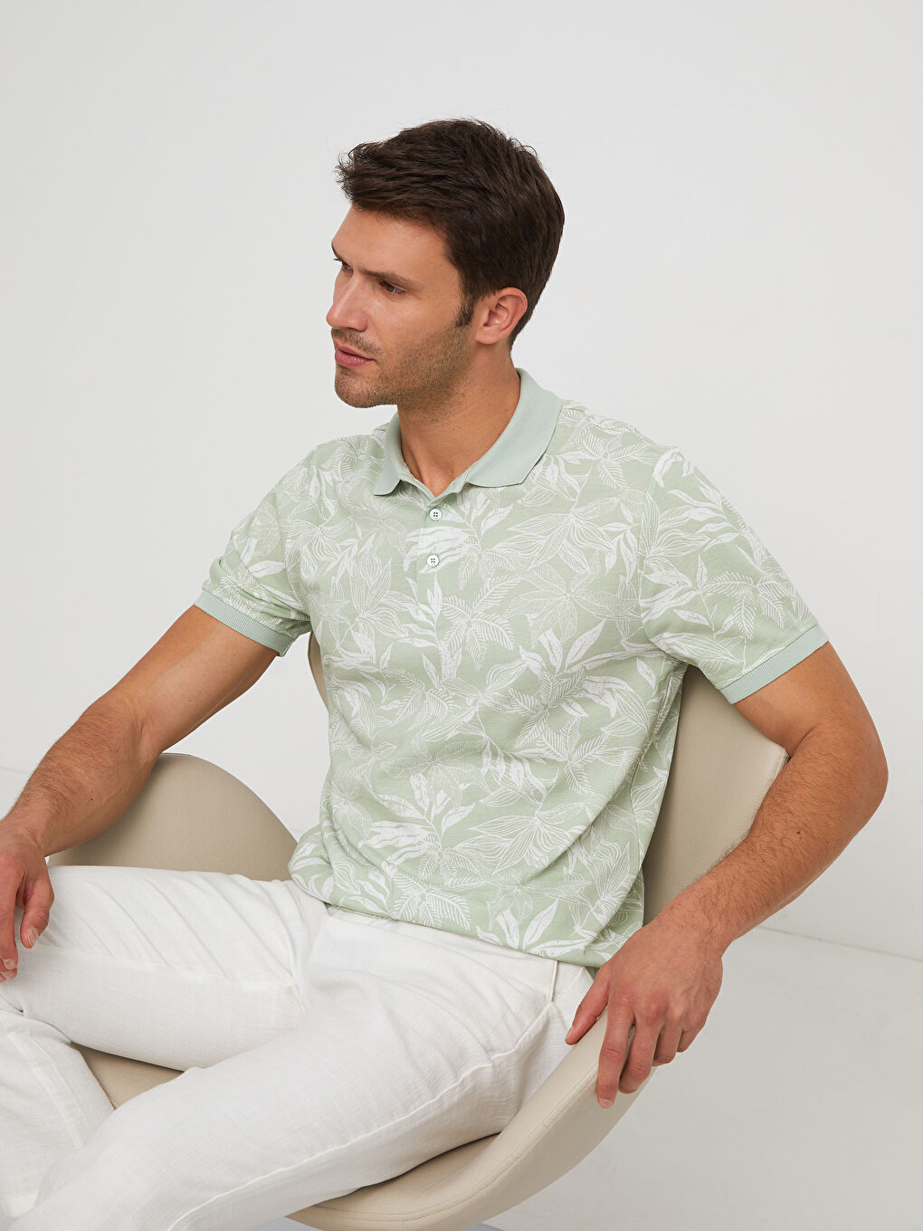 Polo Neck Short Sleeve Patterned Pique Men's T-Shirt
