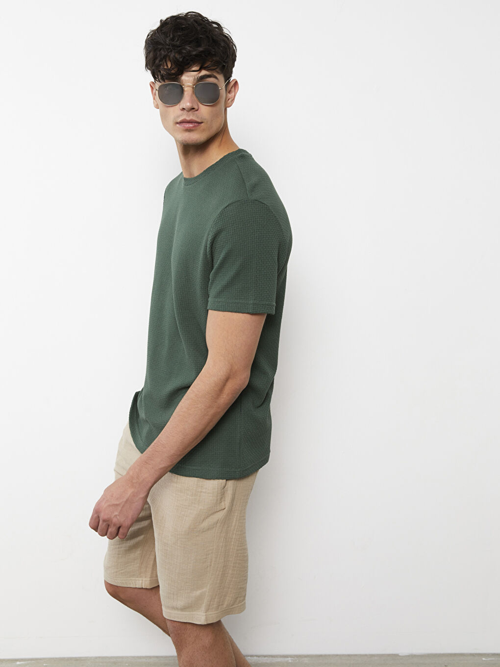 Yeşil Bisiklet Yaka Penye Erkek Tişört