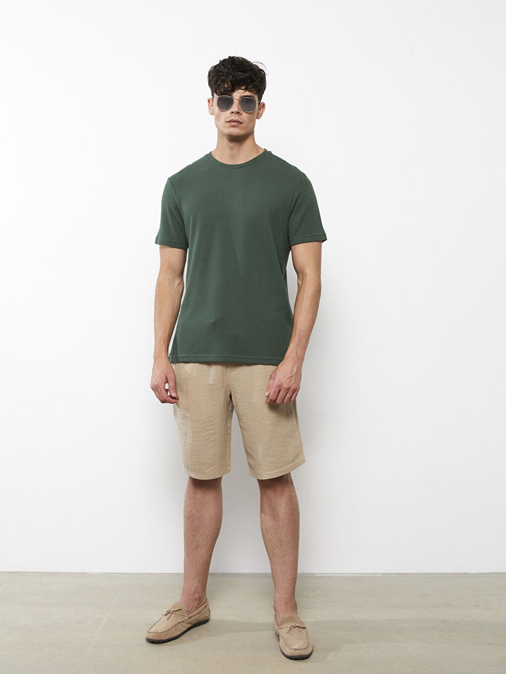 Yeşil Bisiklet Yaka Penye Erkek Tişört-2