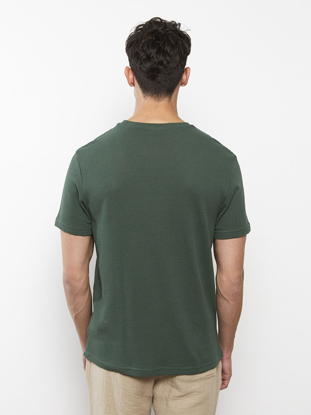 Yeşil Bisiklet Yaka Penye Erkek Tişört-4