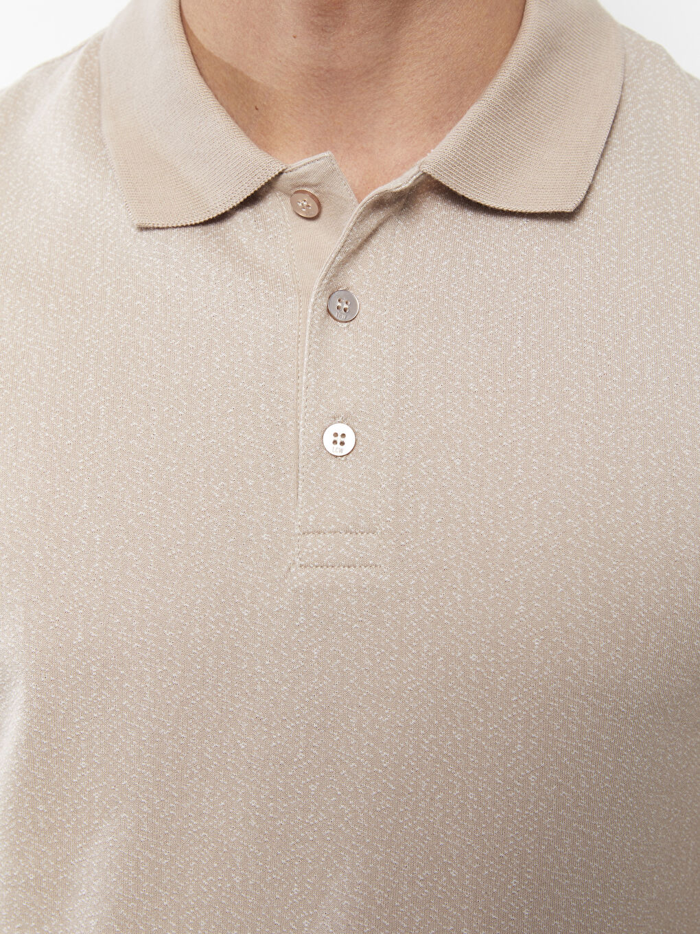 Bej Polo Yaka Kısa Kollu Desenli Erkek Tişört-3