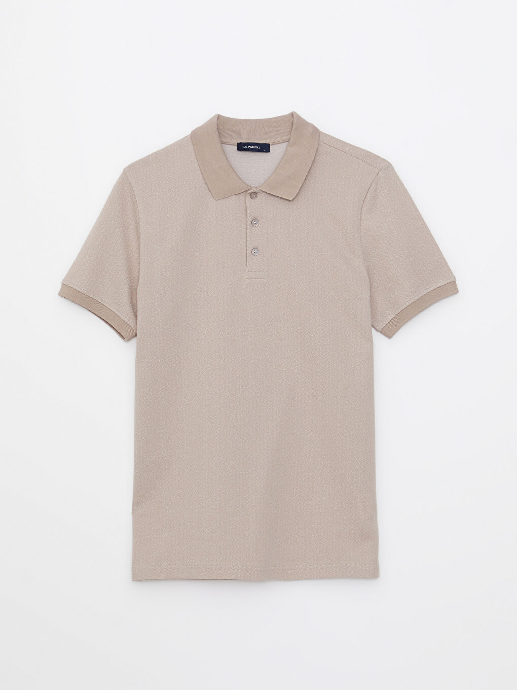 Bej Polo Yaka Kısa Kollu Desenli Erkek Tişört-5