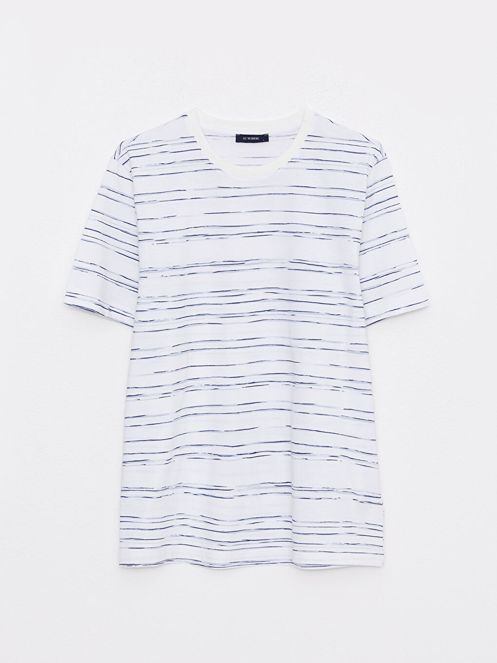 Beyaz Bisiklet Yaka Kısa Kollu Desenli Penye Erkek Tişört-4