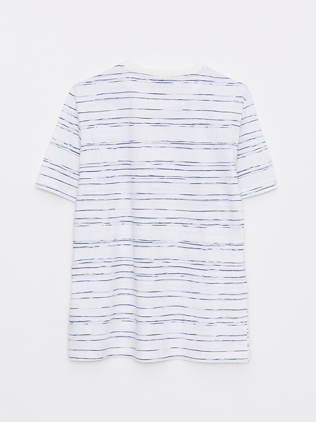 Beyaz Bisiklet Yaka Kısa Kollu Desenli Penye Erkek Tişört-5