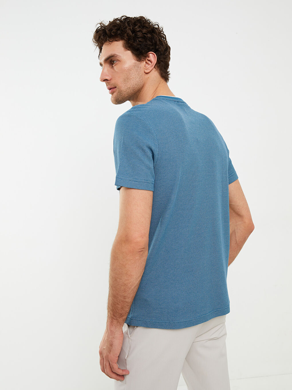 Petrol Bisiklet Yaka Kısa Kollu Erkek Tişört