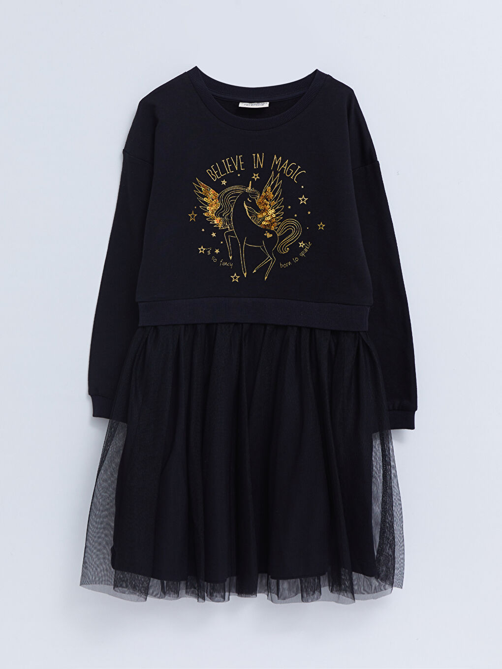 LCW Kids Crew Neck Printed Long Sleeve Girls' Dress -S2DK27Z4-CVL