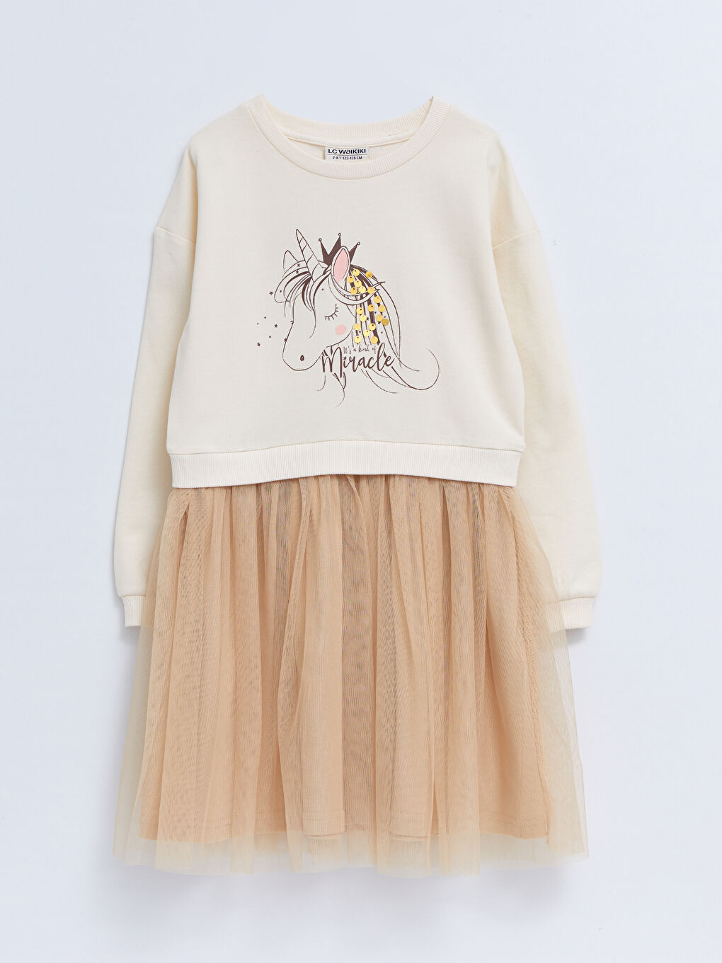 LCW Kids Crew Neck Printed Long Sleeve Girls' Dress -S2DK27Z4-FRC