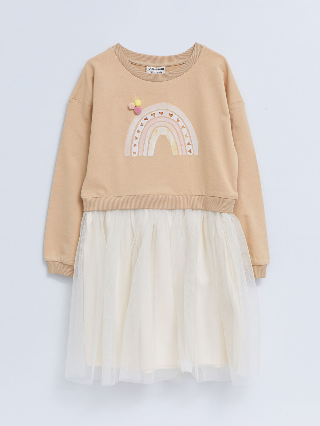 LCW Kids Crew Neck Printed Long Sleeve Girls' Dress -S2DK27Z4-KNF