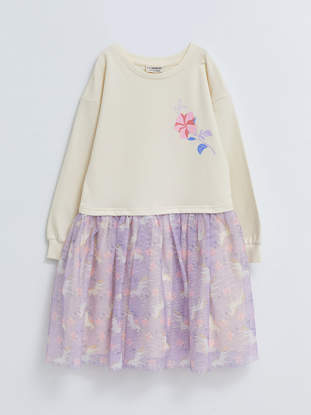 მრგვალი საყელო ნაბეჭდი გრძელმკლავიანი გოგონებისთვის კაბა