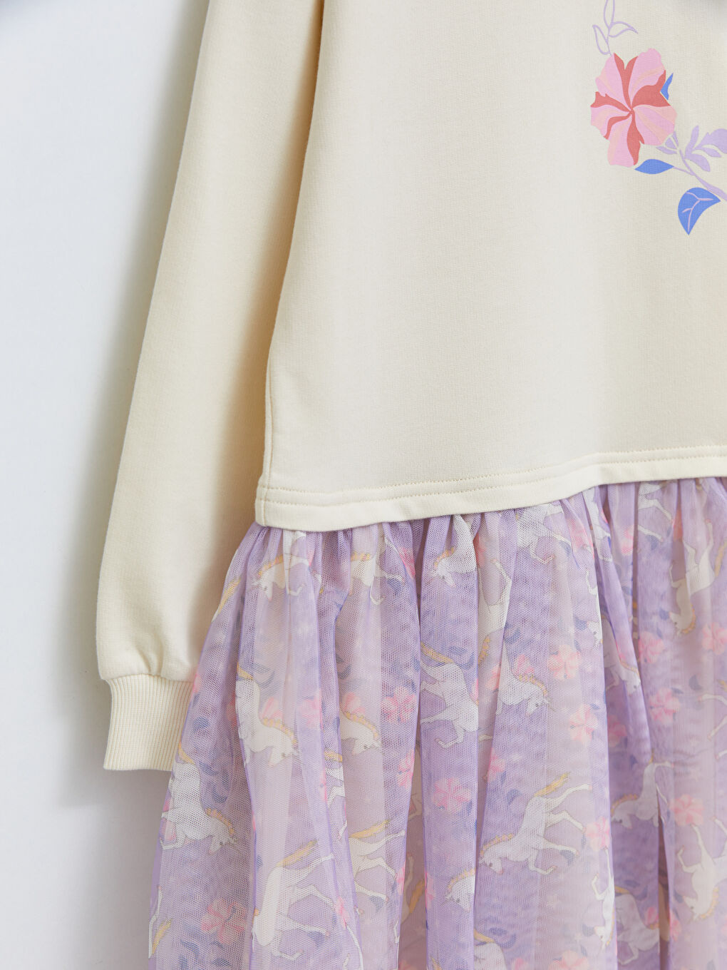 მრგვალი საყელო ნაბეჭდი გრძელმკლავიანი გოგონებისთვის კაბა-2