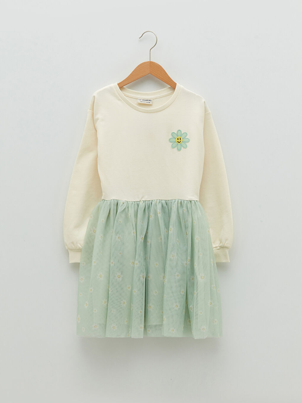 LCW Kids Crew Neck Embroidery Detailed Long Sleeve Girl Dress -S2DK30Z4-FDW