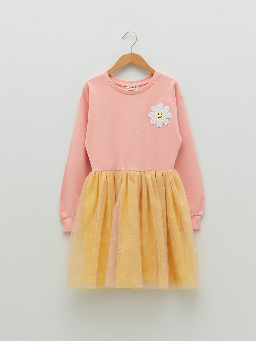LCW Kids Crew Neck Embroidery Detailed Long Sleeve Girl Dress -S2DK30Z4-G5T