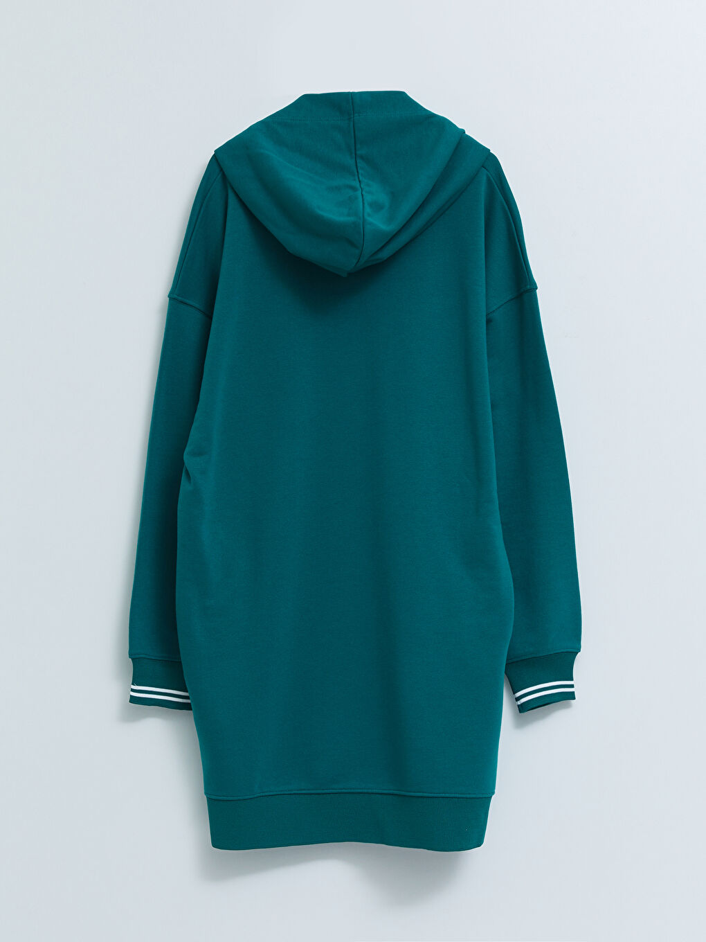 Yeşil Kapüşonlu Baskılı Uzun Kollu Kadın Elbise-7