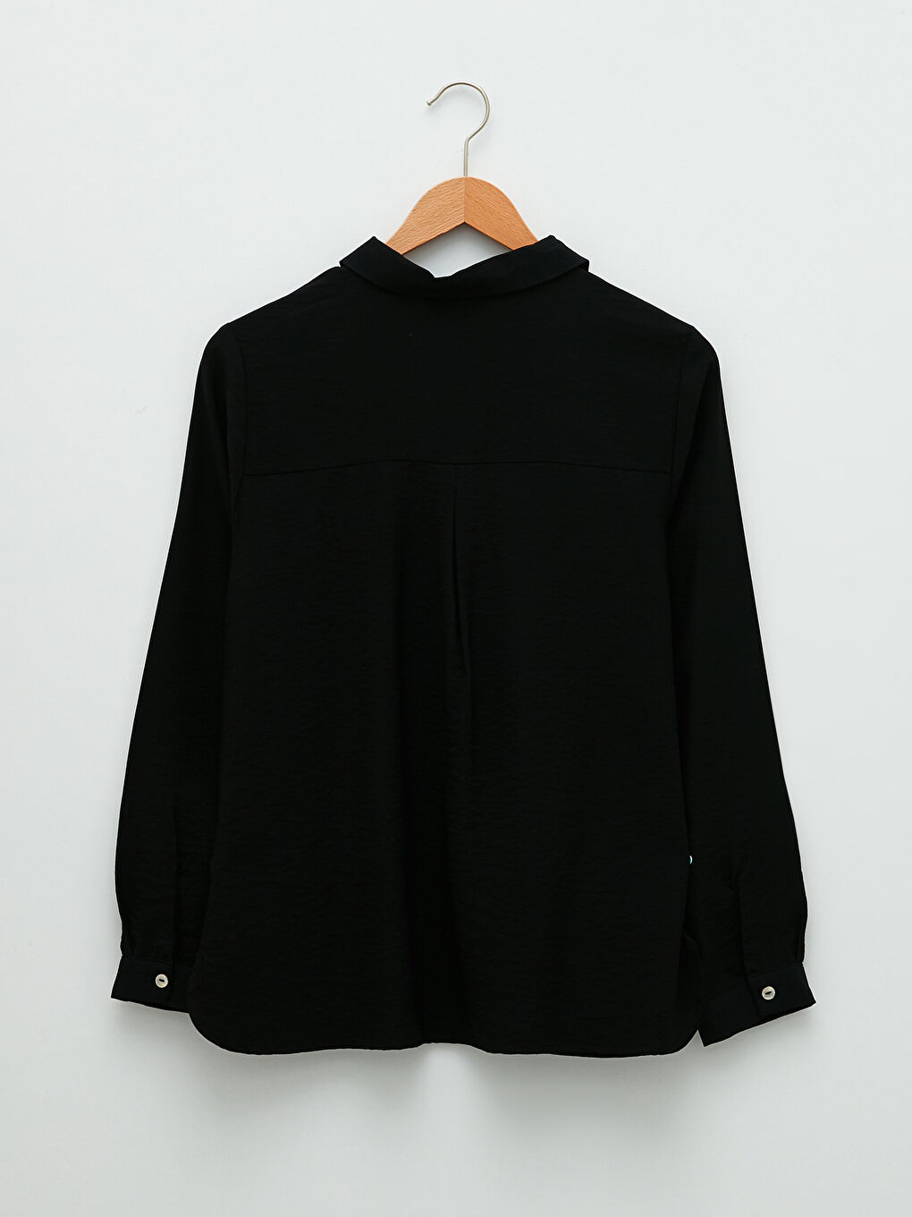 Siyah Gömlek Yaka Düz Uzun Kollu Kadın Bluz-6