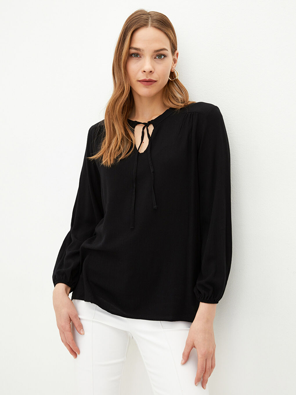 Tie Neck Regular Long Sleeve Viscose Women's Blouse