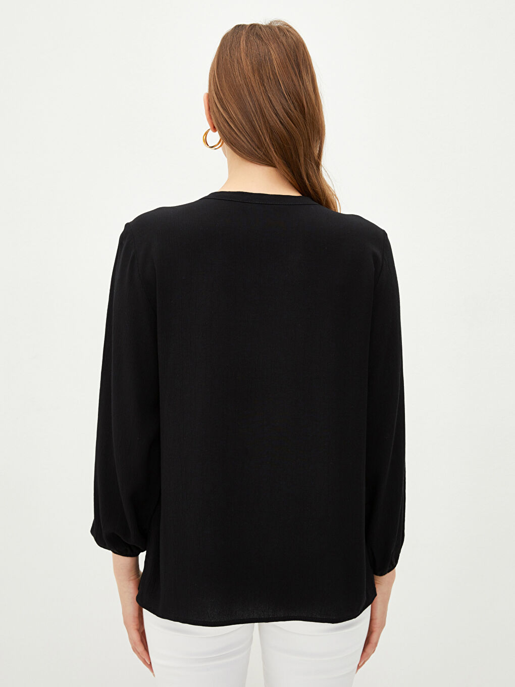 Tie Neck Regular Long Sleeve Viscose Women's Blouse-4