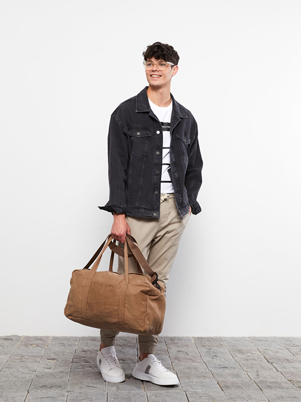 Bej Düz Erkek Kanvas Valiz-1