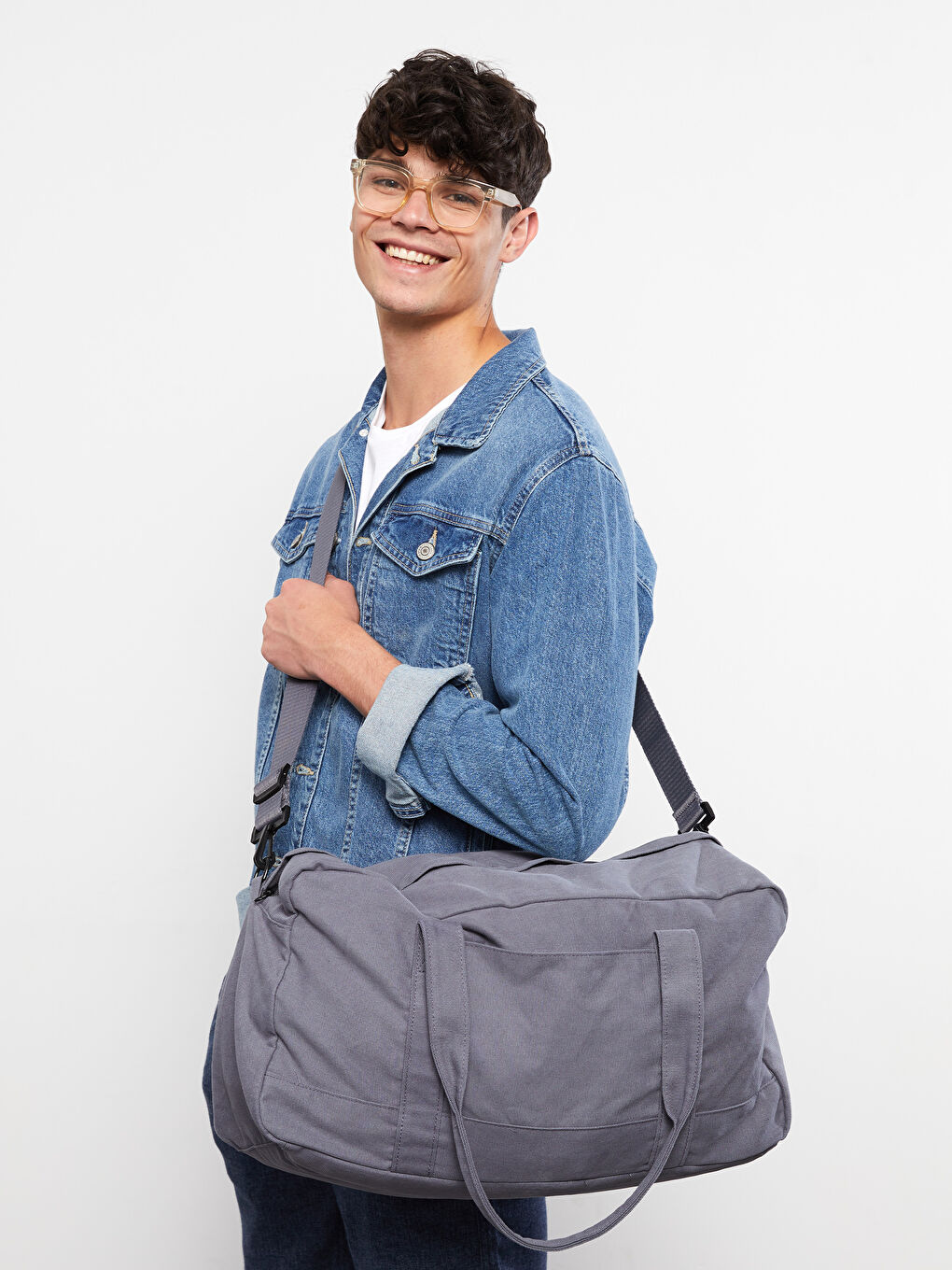 Gri Düz Erkek Kanvas Valiz