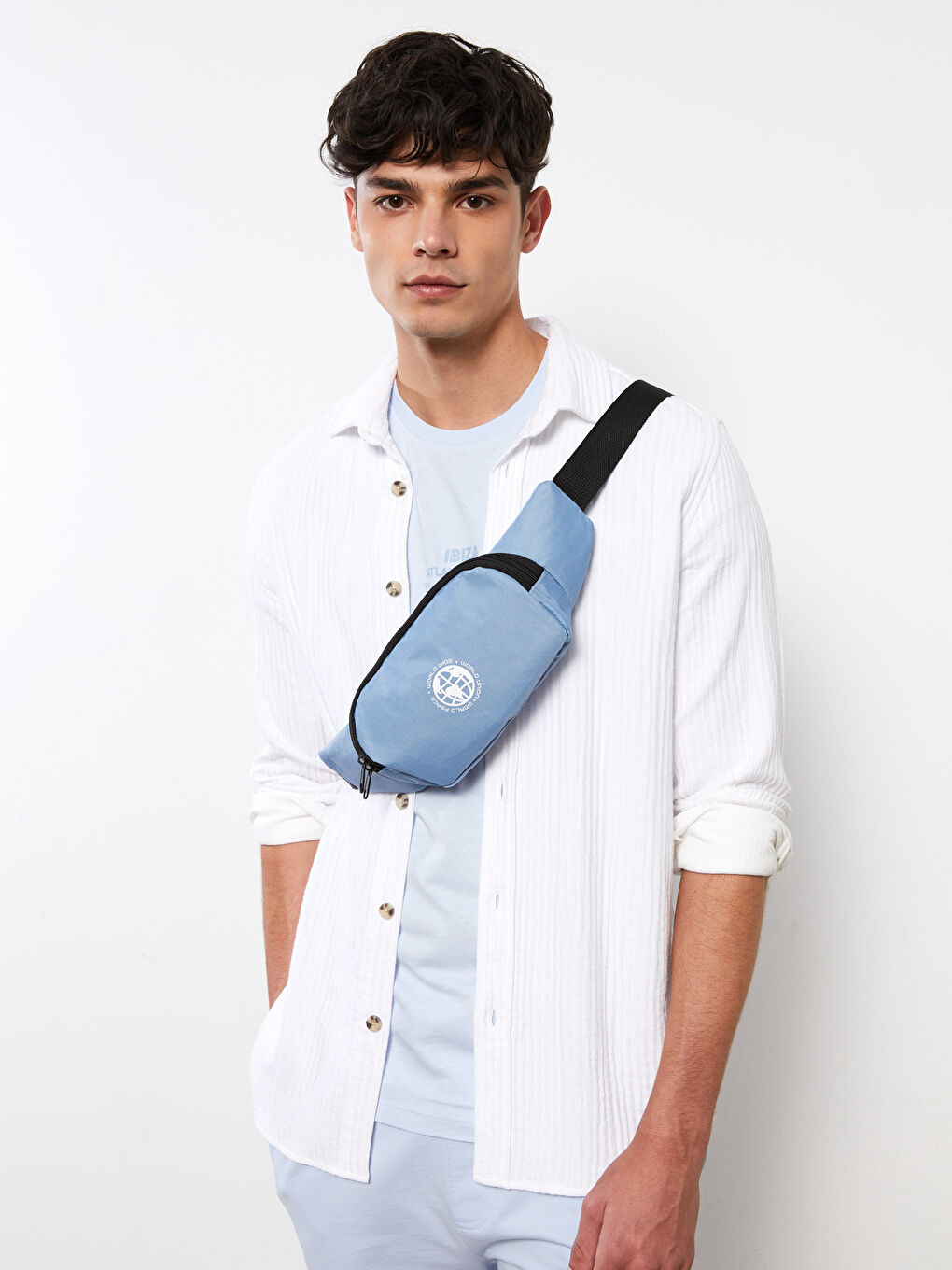 Mavi Baskılı Erkek Bel Çantası