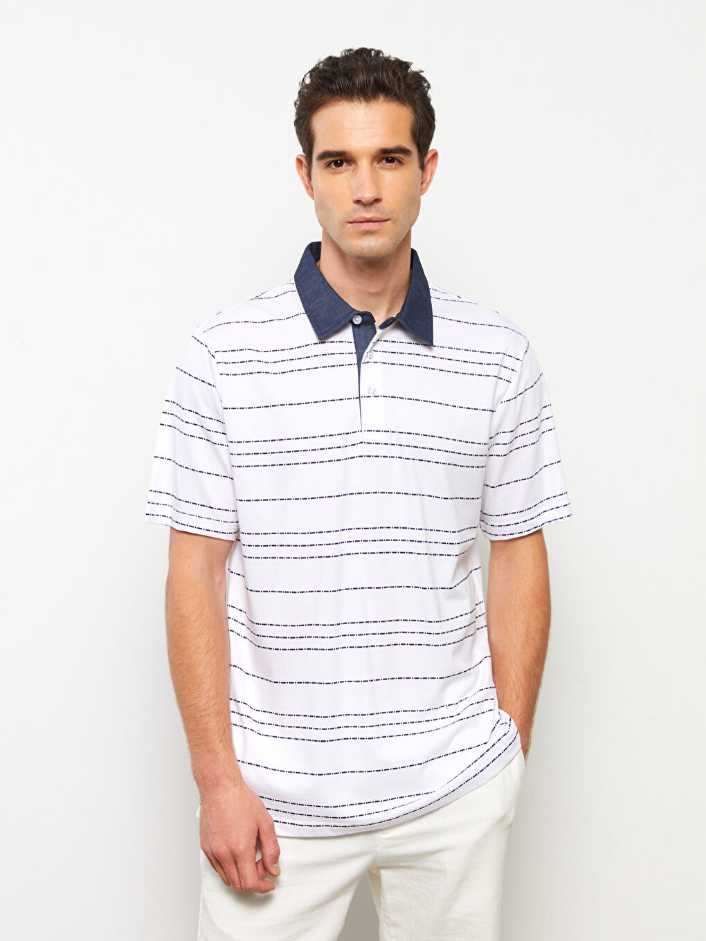 Rollkragen Kurzarm Gestreift Herren T-Shirt