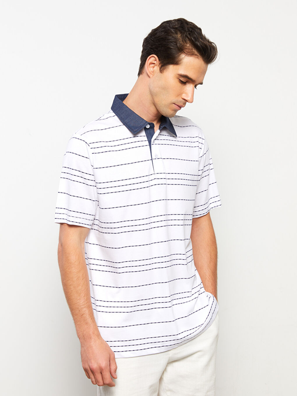 Rollkragen Kurzarm Gestreift Herren T-Shirt-1