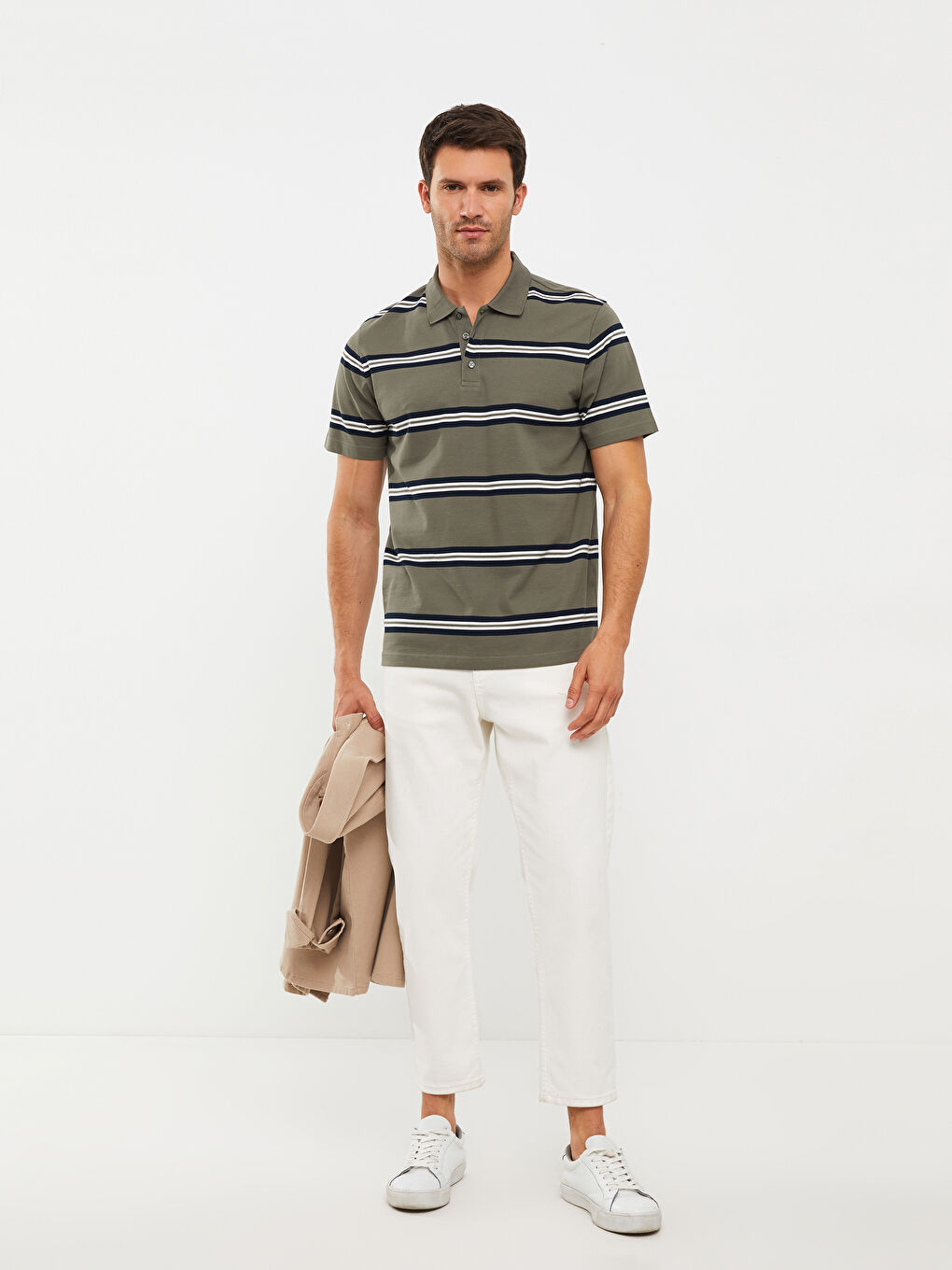 Polo Neck Short Sleeve Striped Pique Men's T-Shirt