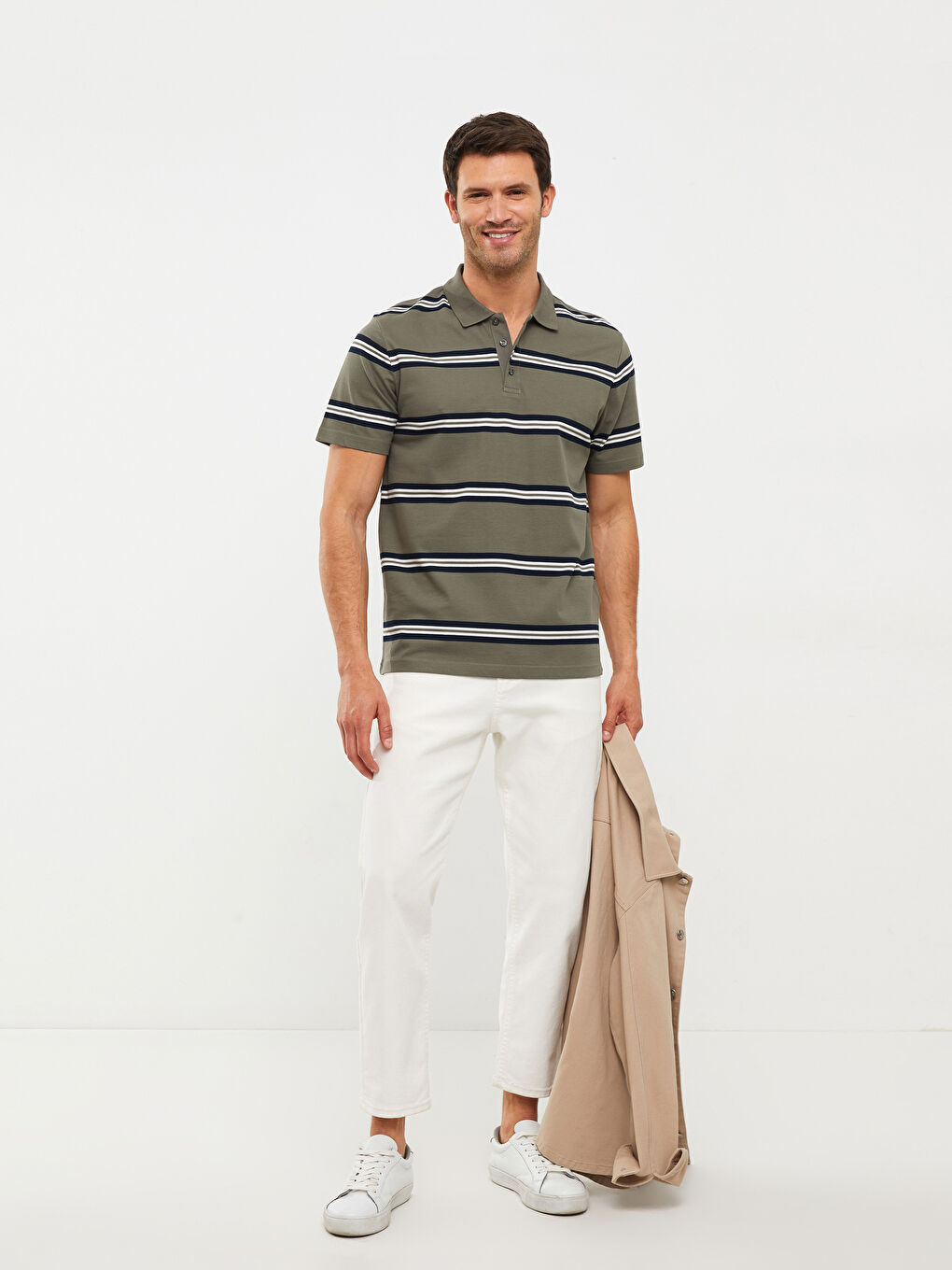 Polo Neck Short Sleeve Striped Pique Men's T-Shirt-1