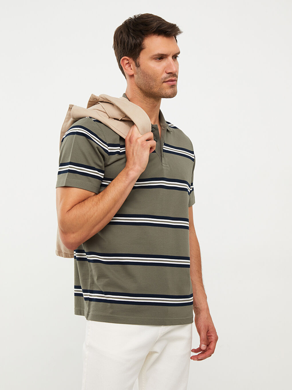 Polo Neck Short Sleeve Striped Pique Men's T-Shirt-2