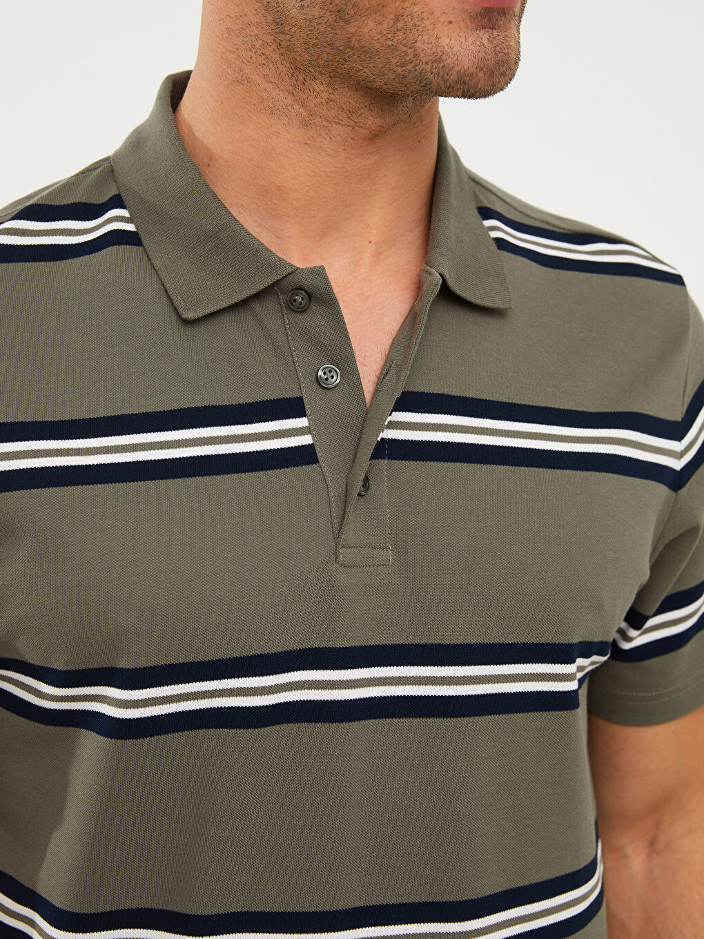 Polo Neck Short Sleeve Striped Pique Men's T-Shirt-3