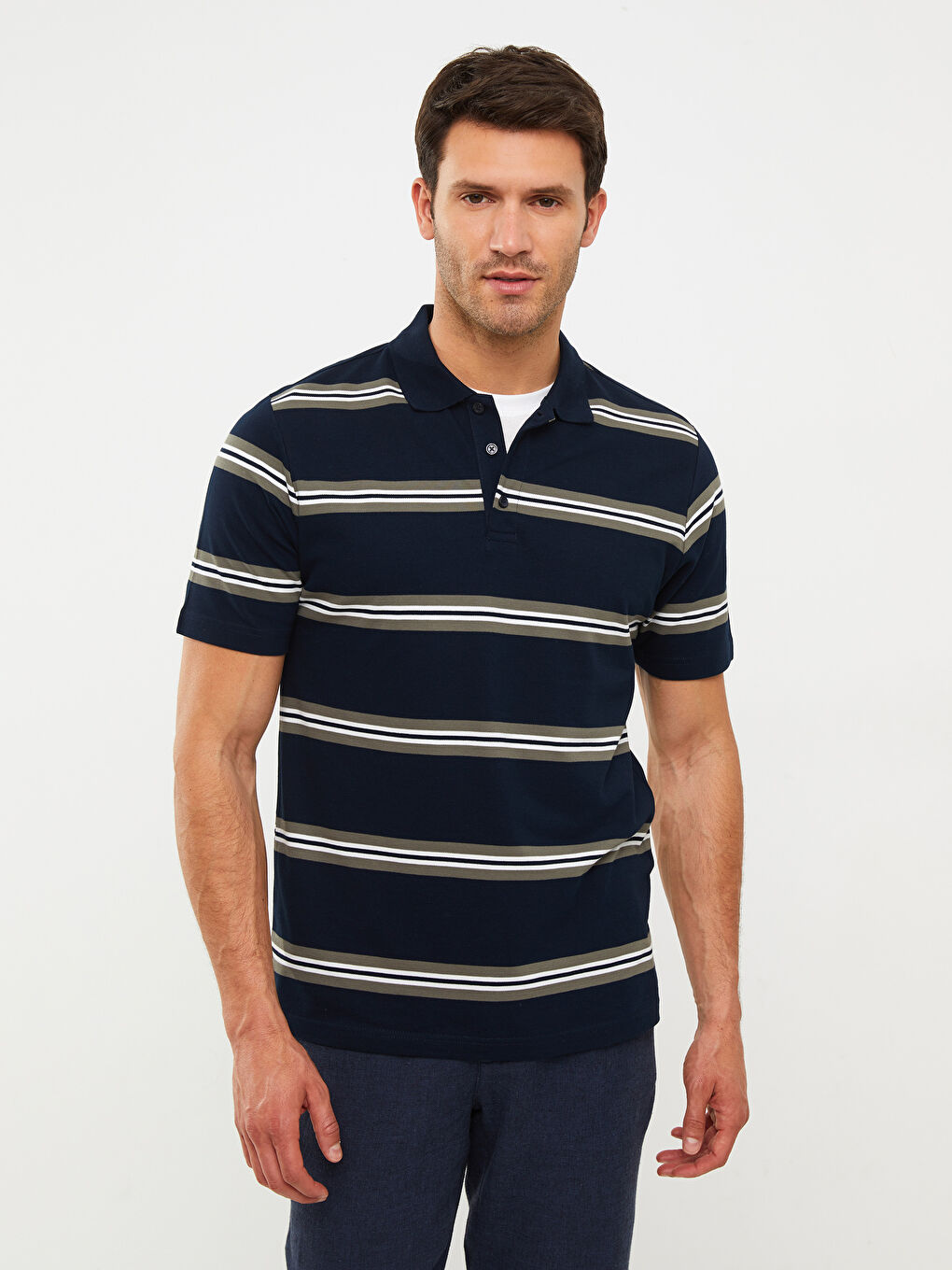 Polo Neck Short Sleeve Striped Pique Men's T-Shirt-1