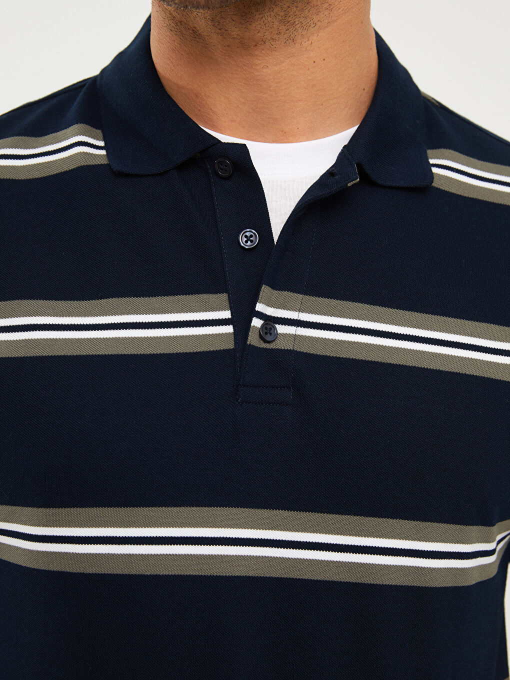 Polo Neck Short Sleeve Striped Pique Men's T-Shirt-3