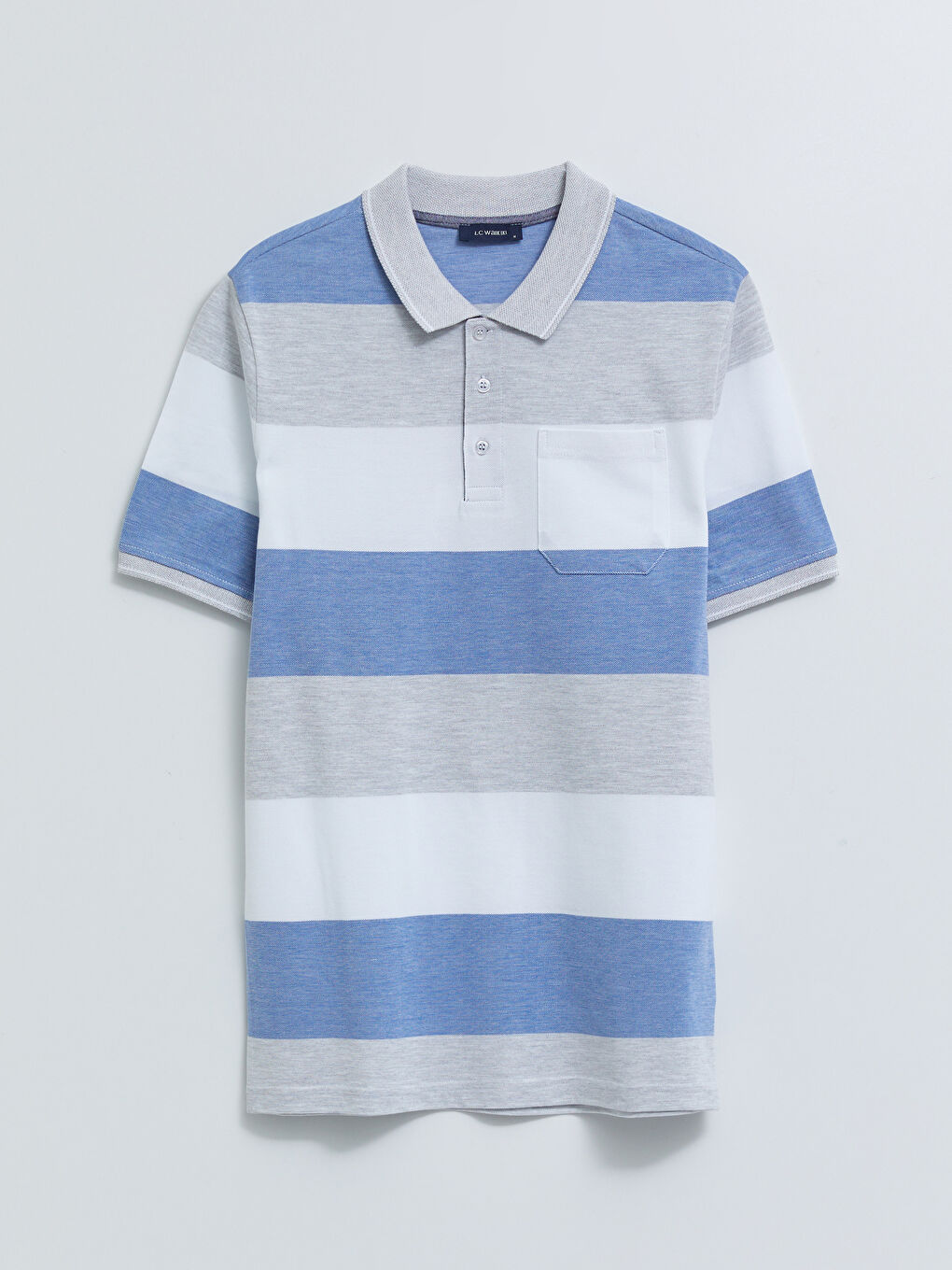 Mavi Polo Yaka Kısa Kollu Renk Bloklu Erkek Tişört
