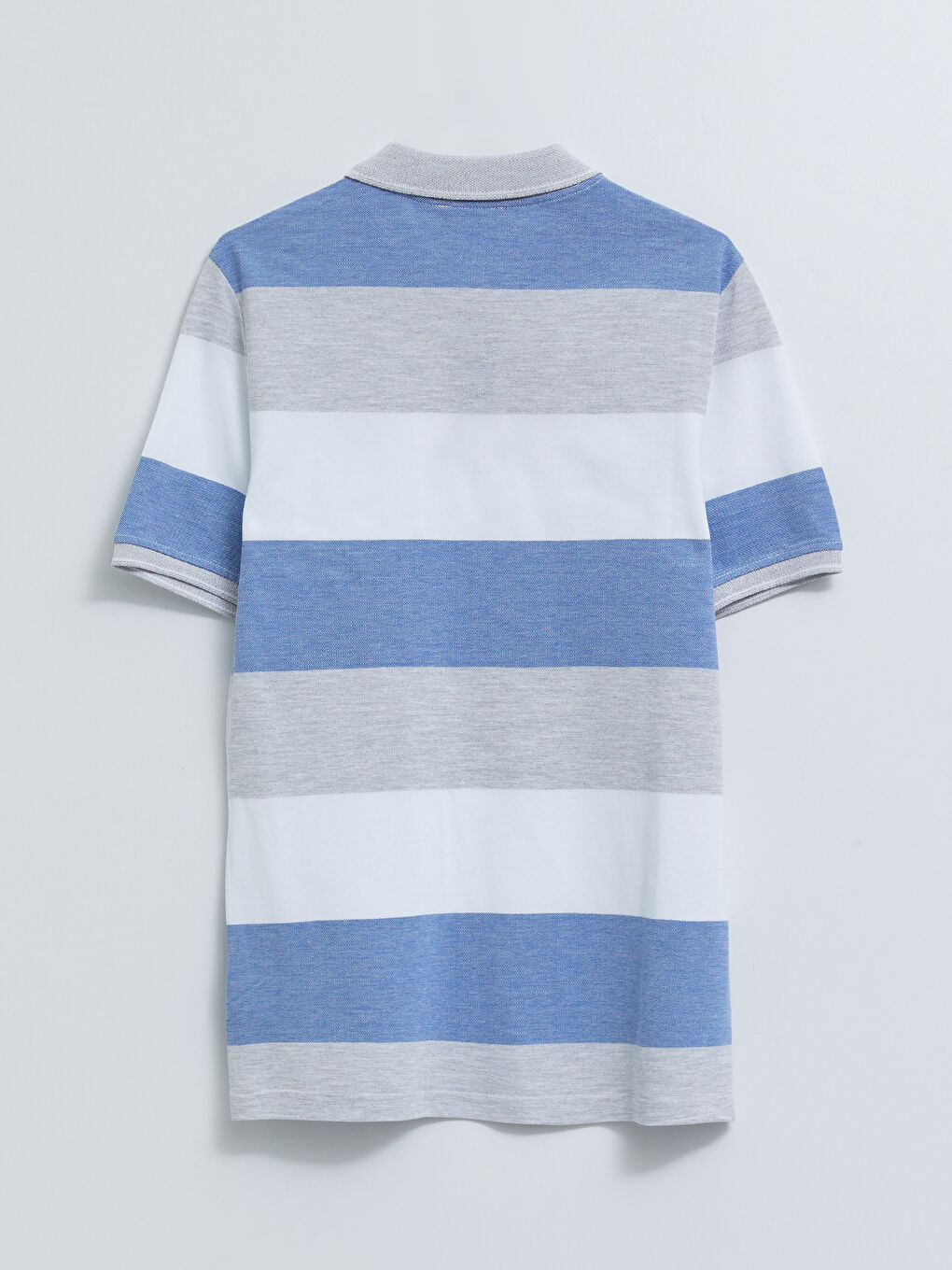 Mavi Polo Yaka Kısa Kollu Renk Bloklu Erkek Tişört-1