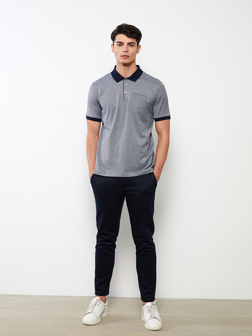 Lacivert Polo Yaka Kısa Kollu Penye Erkek Tişört