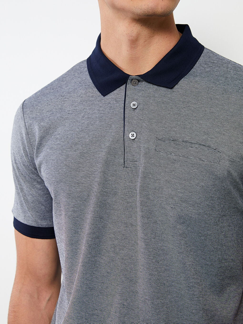 Lacivert Polo Yaka Kısa Kollu Penye Erkek Tişört-3