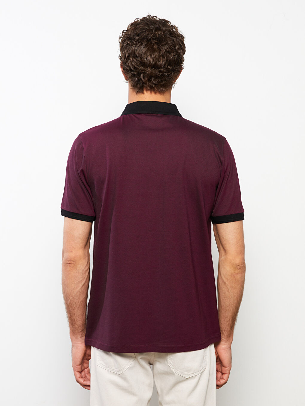 Bordo Polo Yaka Kısa Kollu Penye Erkek Tişört-4