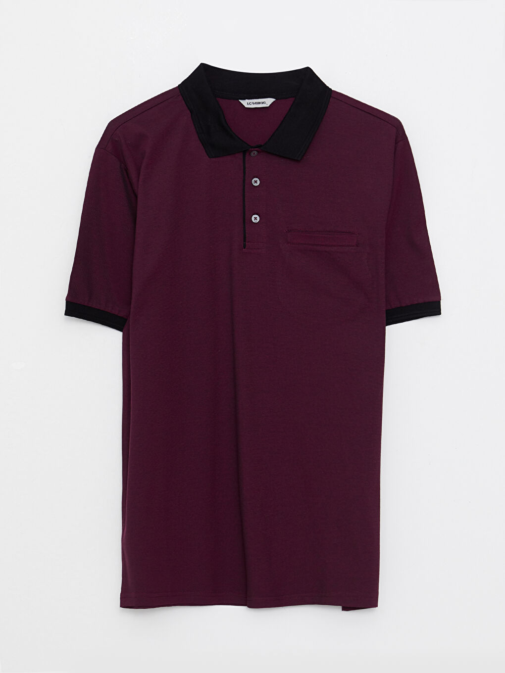 Bordo Polo Yaka Kısa Kollu Penye Erkek Tişört-5