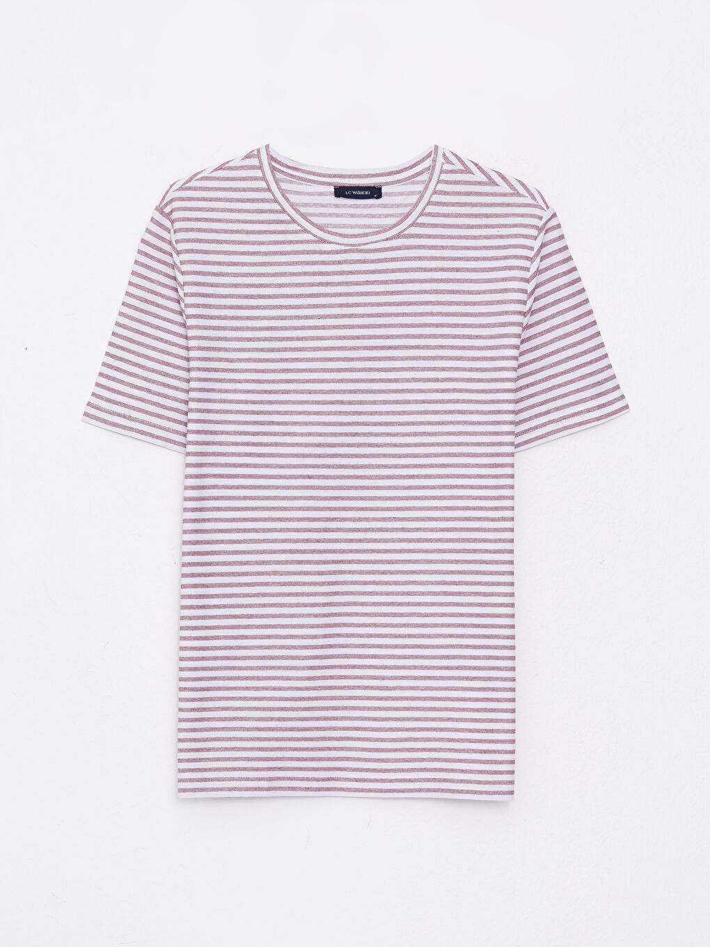 تي شيرت رجالي مخطط بياقة دائرية وكم قصير-5