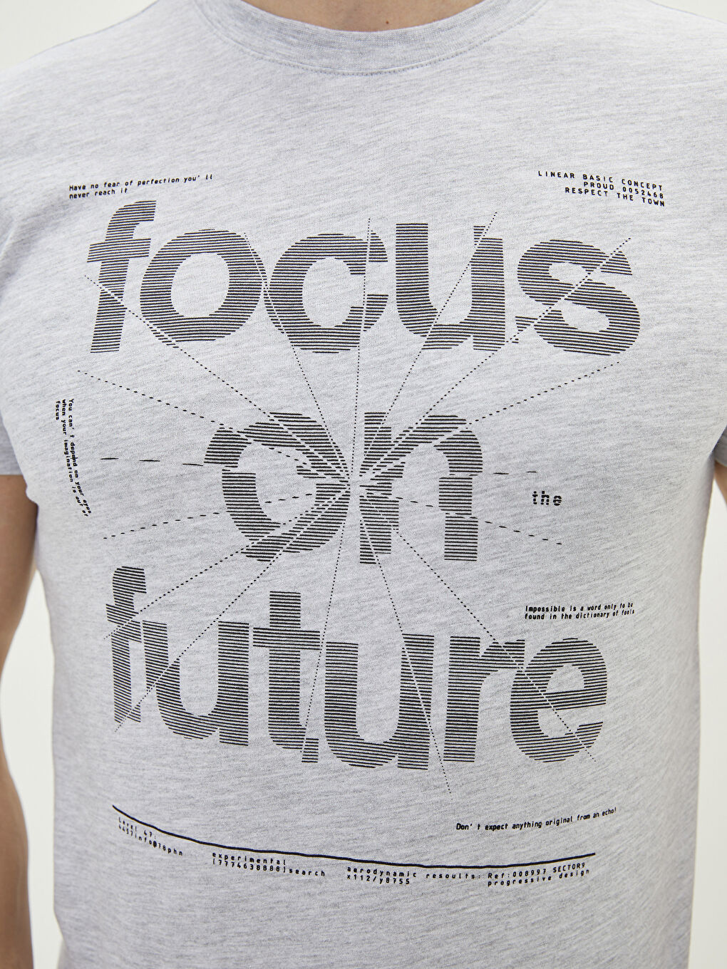 Gri Bisiklet Yaka Kısa Kollu Baskılı Penye Erkek Tişört-3