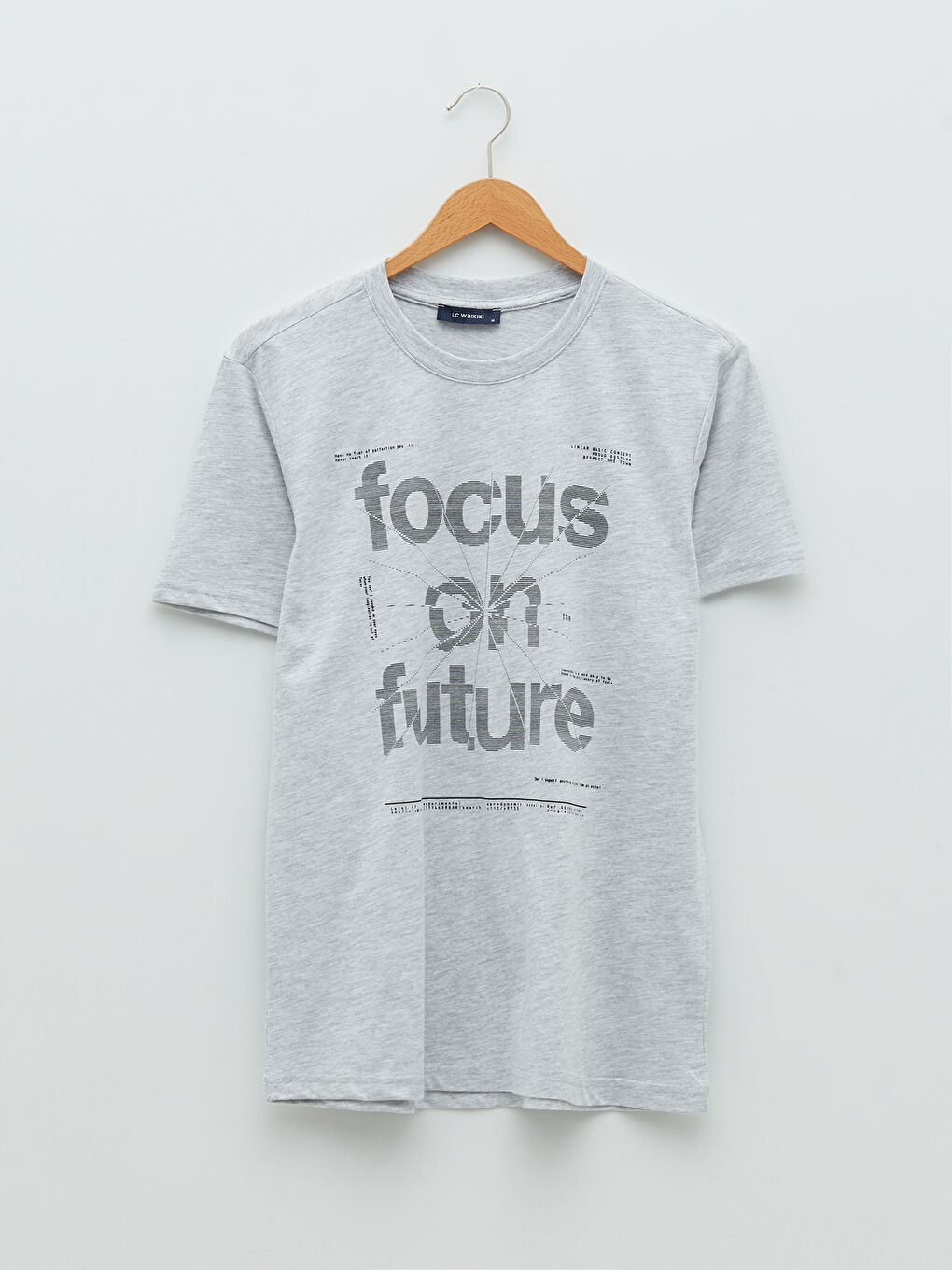 Gri Bisiklet Yaka Kısa Kollu Baskılı Penye Erkek Tişört-5