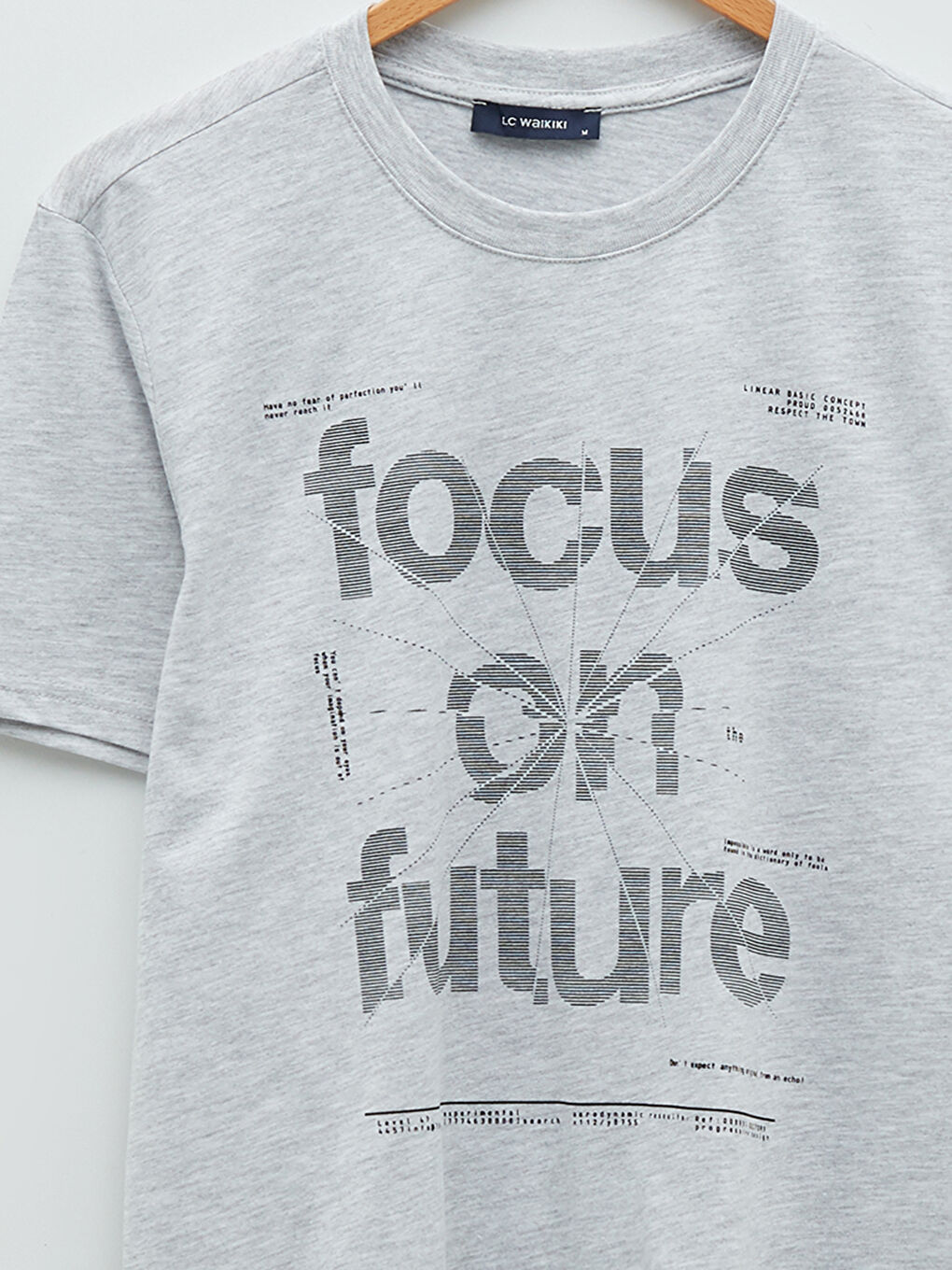 Gri Bisiklet Yaka Kısa Kollu Baskılı Penye Erkek Tişört-7