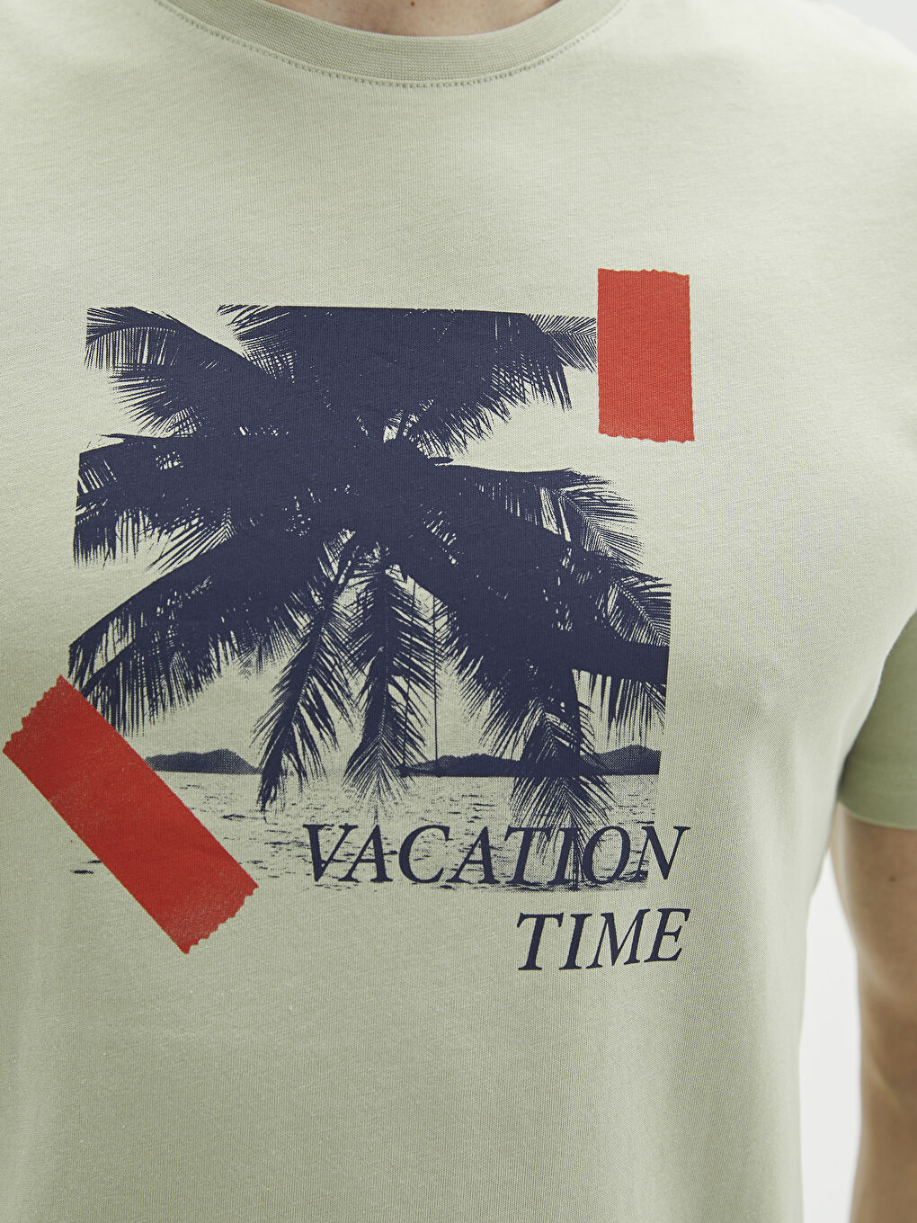 Yeşil Bisiklet Yaka Kısa Kollu Baskılı Erkek Tişört-3