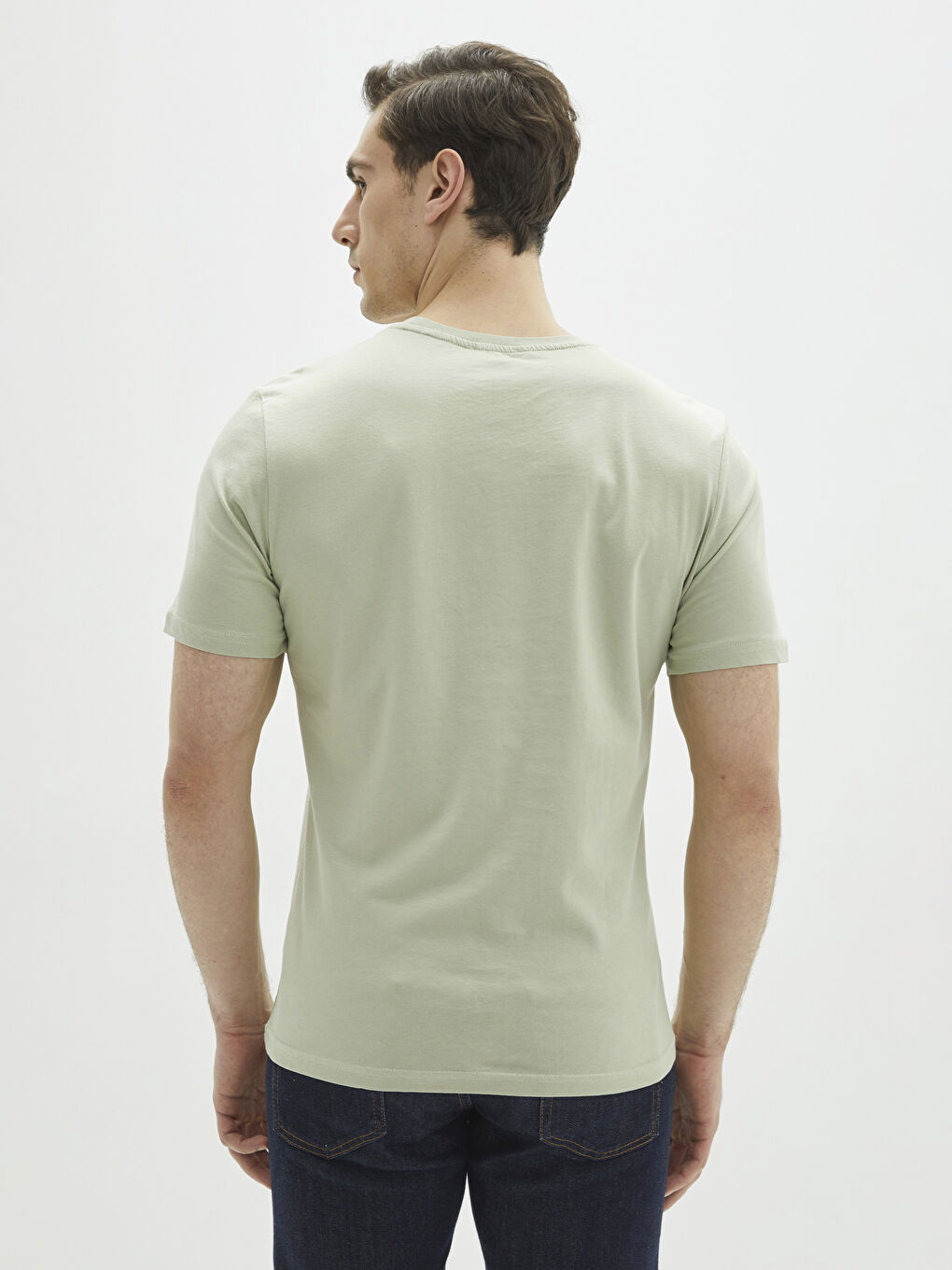 Yeşil Bisiklet Yaka Kısa Kollu Baskılı Erkek Tişört-4