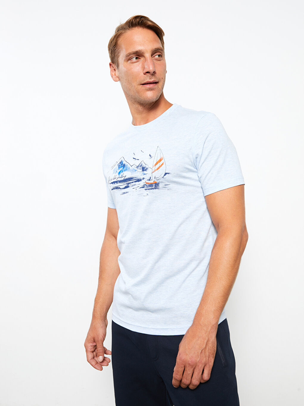 SOUTHBLUE Crew Neck Short Sleeve Printed Combed Cotton Men's T-shirt -S2DL40Z8-L8Y