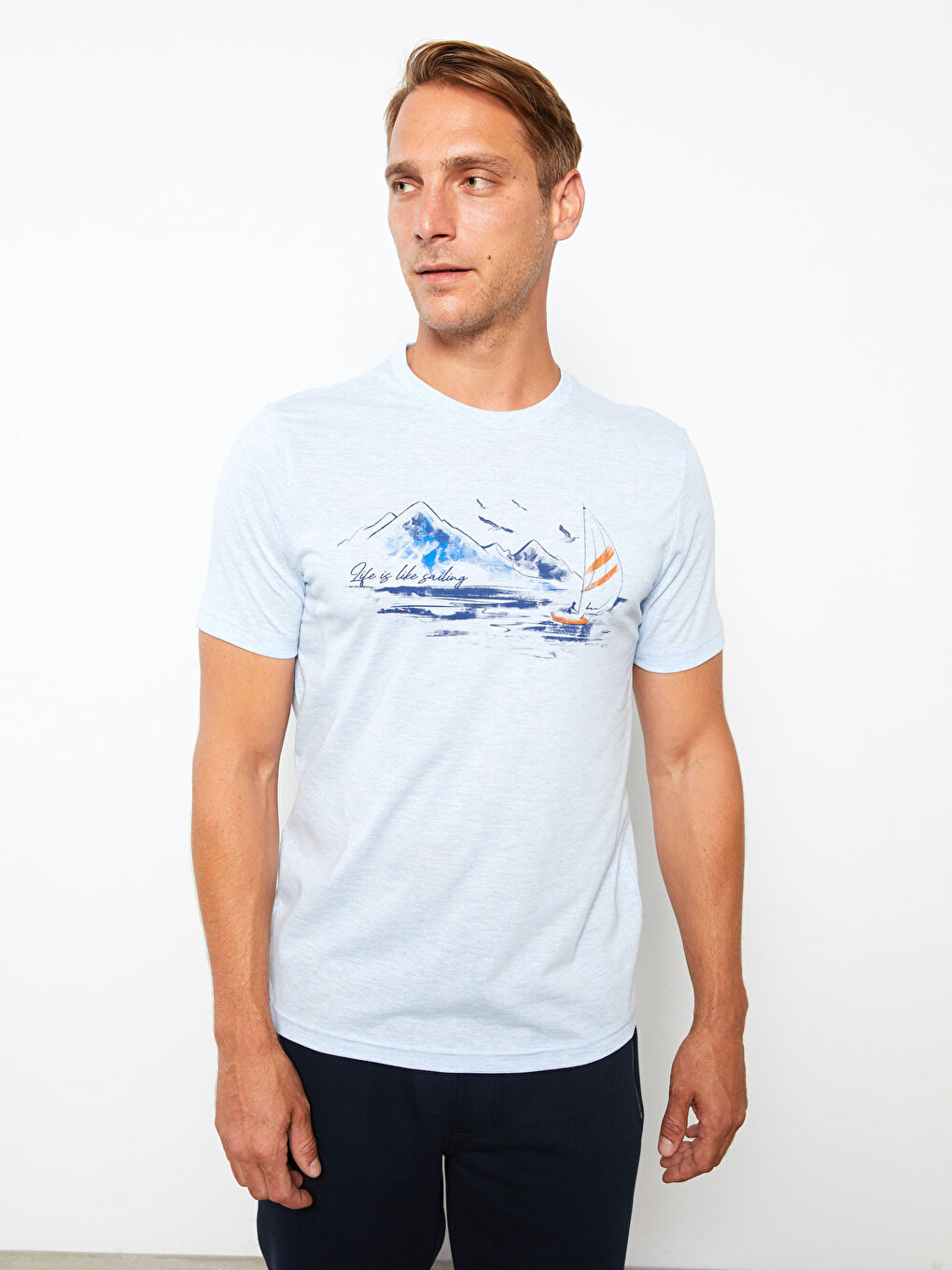 SOUTHBLUE Crew Neck Short Sleeve Printed Combed Cotton Men's T-shirt -S2DL40Z8-L8Y